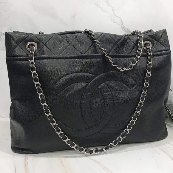 CHANEL Handbags - Chanel XL Tote - Caviar Leather and Silver Chain